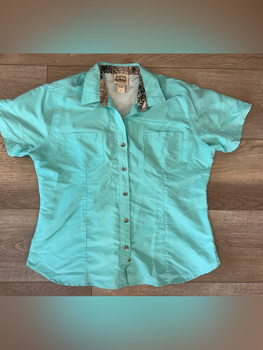 GameGuard Women's Short Sleeve Button-Front Shirt hunting fishing - Turquoise xl